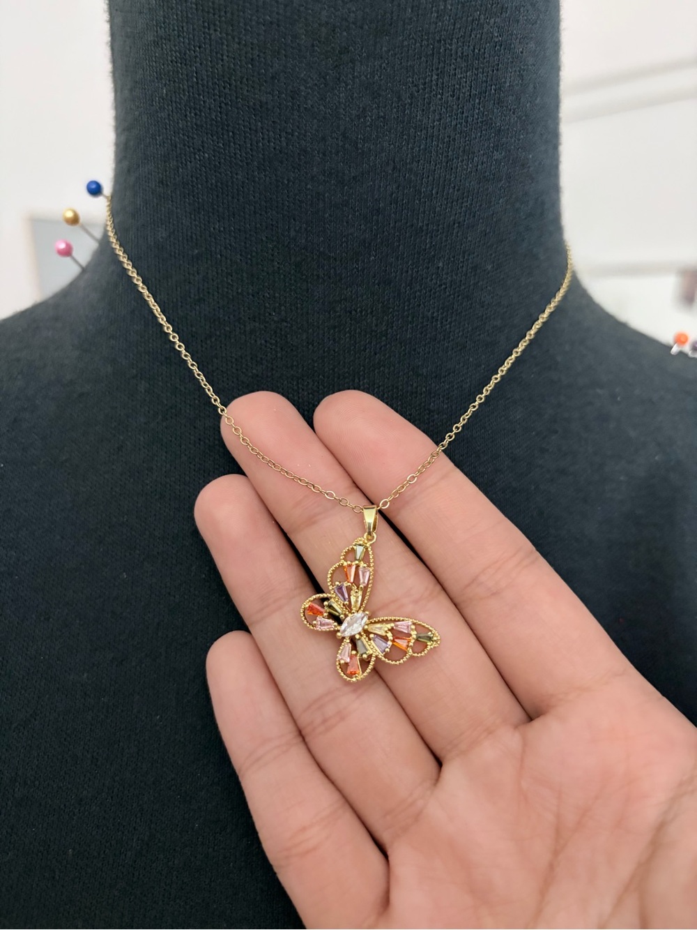 Gold Butterfly Gem Necklace